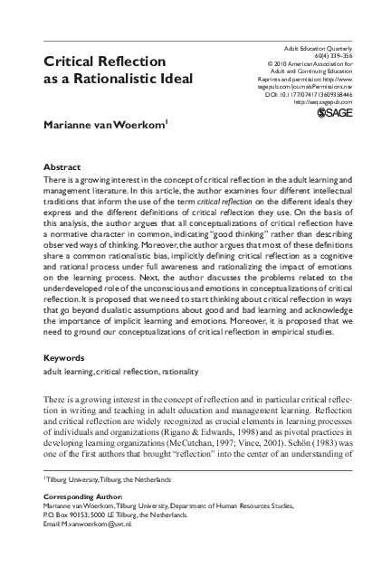 (PDF) Critical Reflection as a Rationalistic Ideal