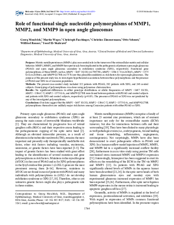 (PDF) Role of functional single nucleotide polymorphisms of MMP1, MMP2 ...