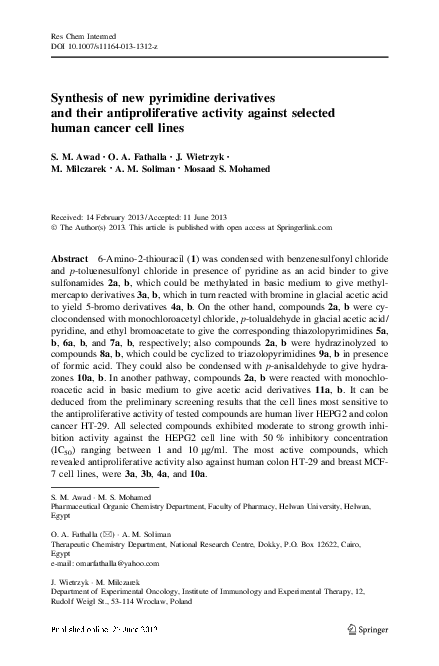 (PDF) Synthesis of new pyrimidine derivatives and their ...