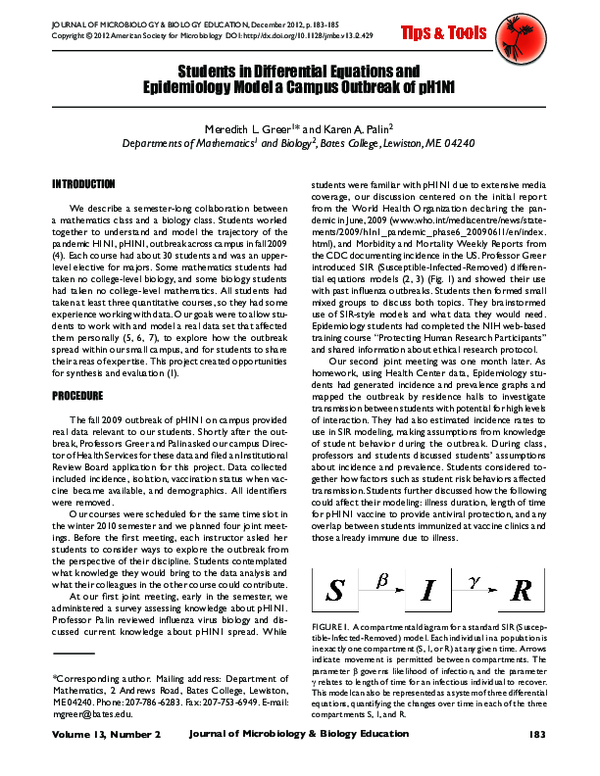 (PDF) Students in Differential Equations and Epidemiology Model a ...