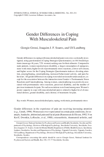 (PDF) Gender differences in coping with musculoskeletal pain