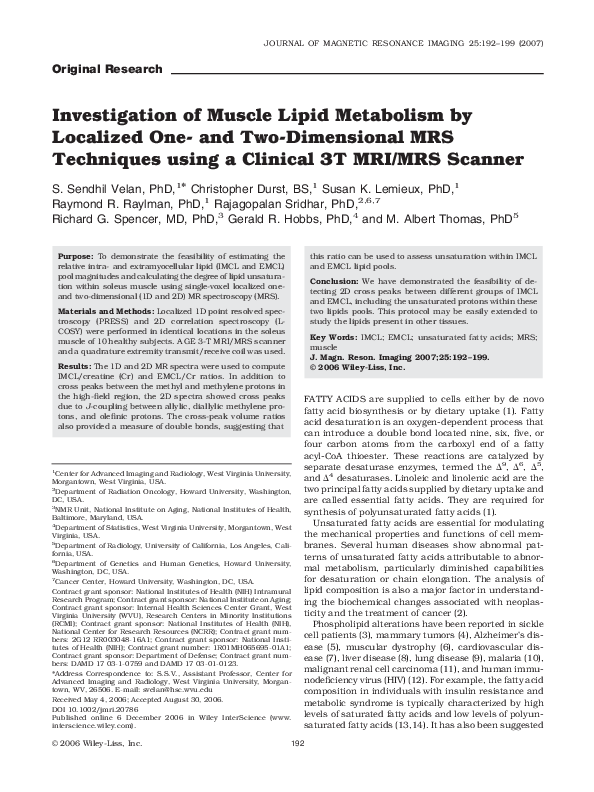 (PDF) Investigation of muscle lipid metabolism by localized one- and ...
