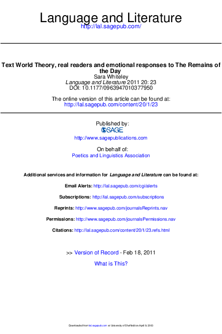 (PDF) 'Text World Theory, Real Readers and Emotional Responses to The ...