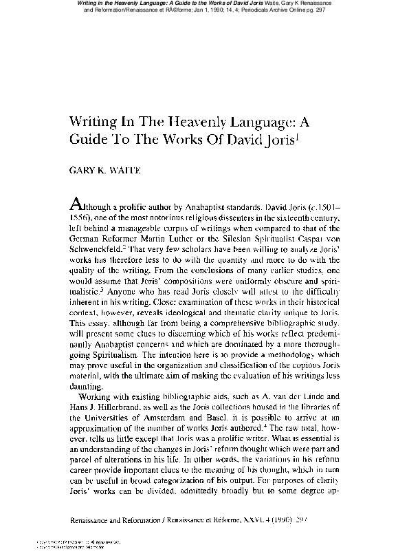 (PDF) “Writing in the Heavenly Language: a Guide to the Works of David ...