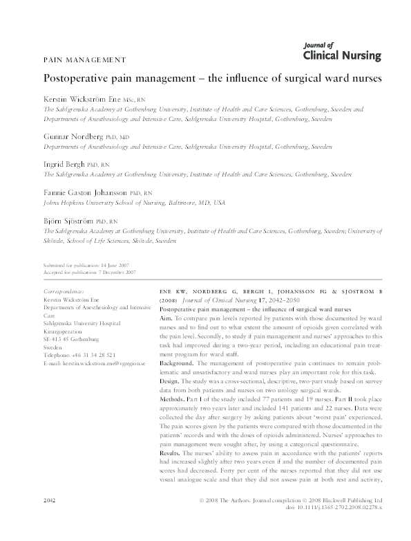 (PDF) Postoperative pain management - the influence of surgical ward nurses