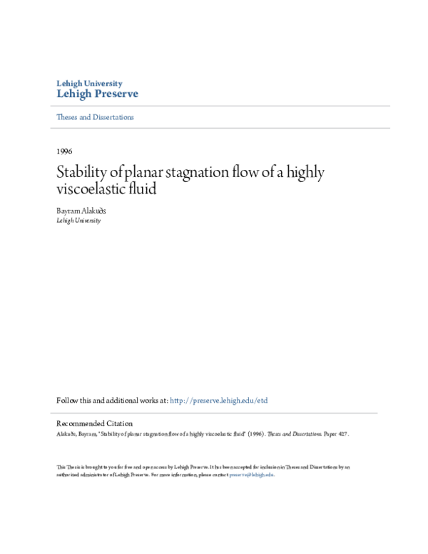 (PDF) Stability of planar stagnation flow of a highly viscoelastic fluid