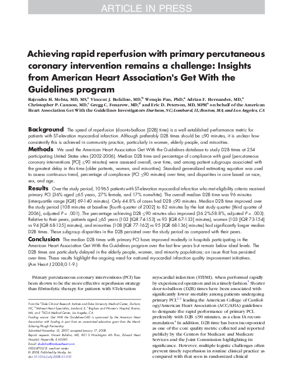 (PDF) Achieving rapid reperfusion with primary percutaneous coronary ...