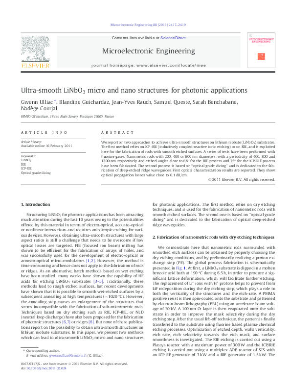(PDF) Ultra-smooth LiNbO3 micro and nano structures for photonic ...
