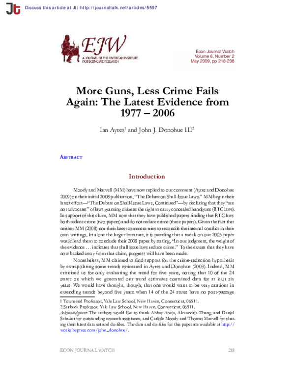 (PDF) More Guns, Less Crime Fails Again The Latest Evidence from 1977