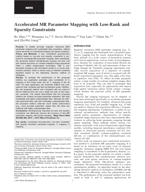 (PDF) Accelerated MR parameter mapping with low-rank and sparsity ...