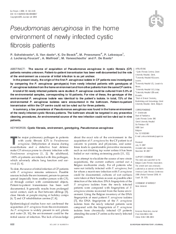 (PDF) Pseudomonas aeruginosa in the home environment of newly infected ...