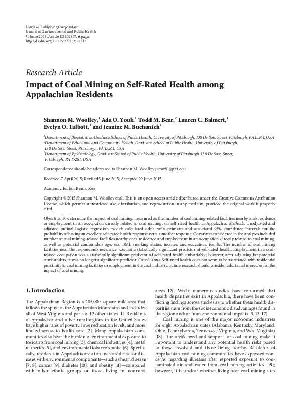 (PDF) Impact of Coal Mining on Self-Rated Health among Appalachian ...