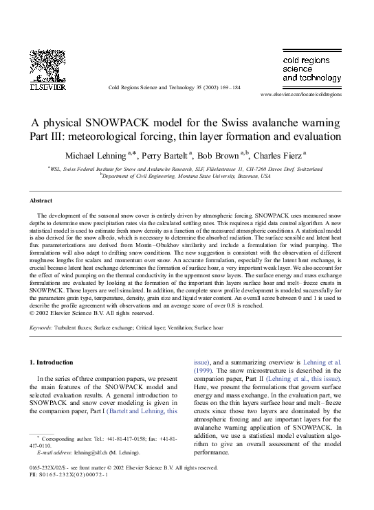 (PDF) A physical SNOWPACK model for the Swiss avalanche warning Part