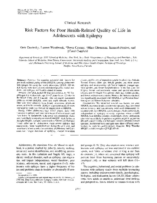 (PDF) Risk Factors for Poor Health-Related Quality of Life in ...