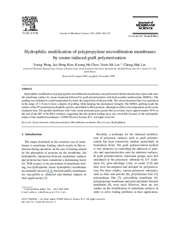 (PDF) Hydrophilic modification of polypropylene microfiltration ...
