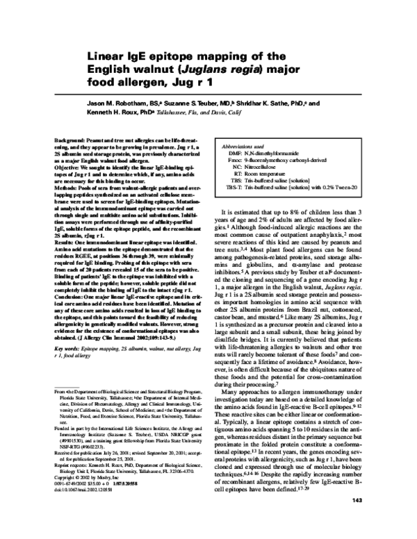 (PDF) Linear IgE epitope mapping of the English walnut (Juglans regia ...