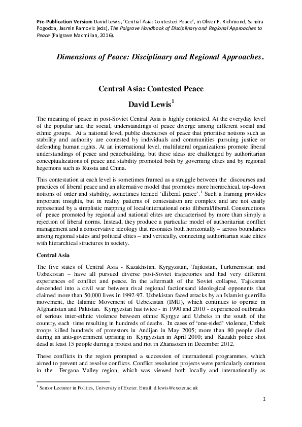 (PDF) Central Asia: Contested Peace
