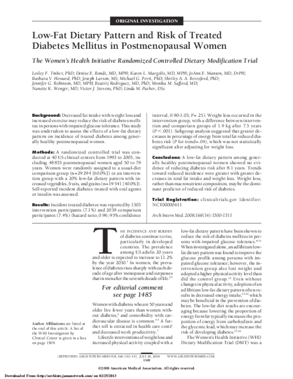 (PDF) Low-Fat Dietary Pattern and Risk of Treated Diabetes Mellitus in ...