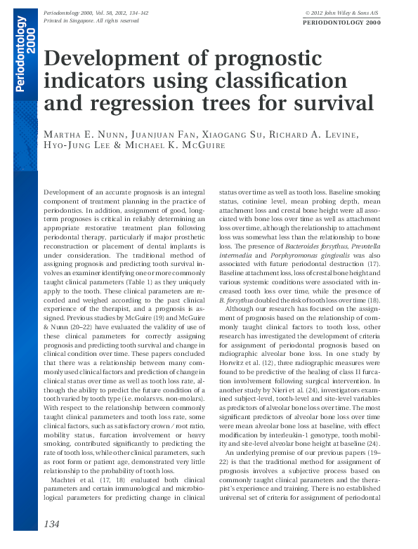 (PDF) Development of prognostic indicators using classification and ...