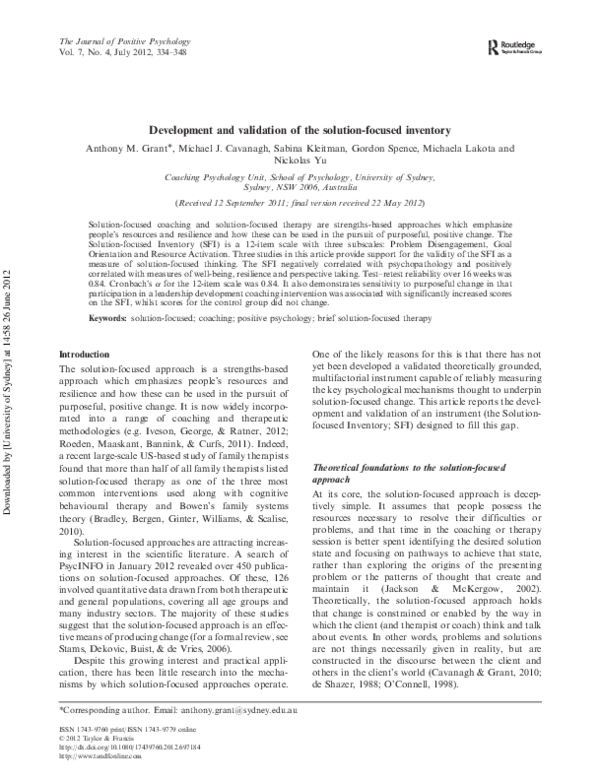 (PDF) Development and validation of the solution-focused inventory