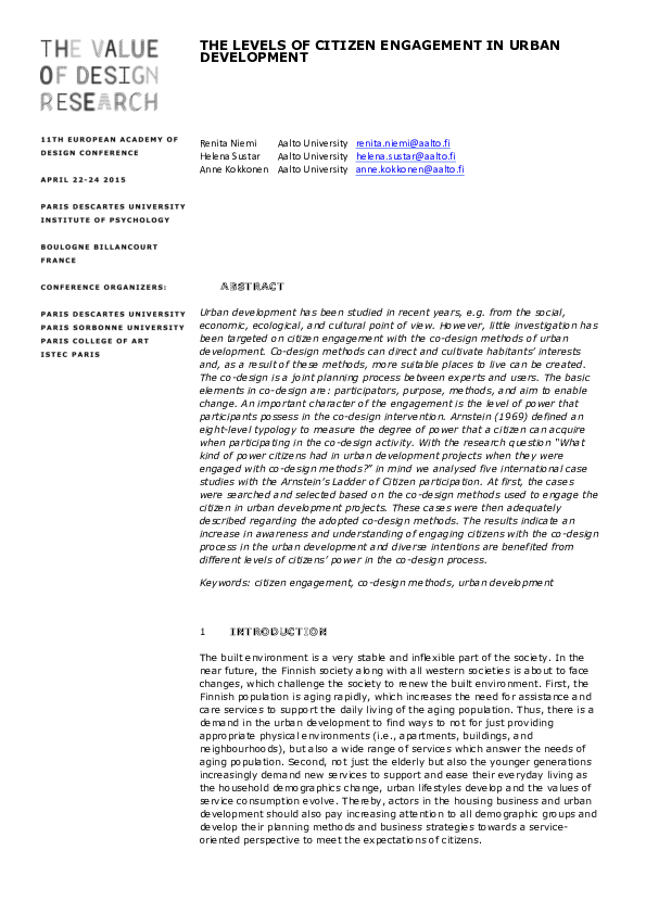 (PDF) THE LEVELS OF CITIZEN ENGAGEMENT IN URBAN DEVELOPMENT