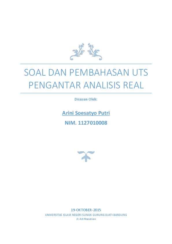 Pdf Pembahasan Soal Uts Pengantar Analisis Real Arini Putri Academia Edu