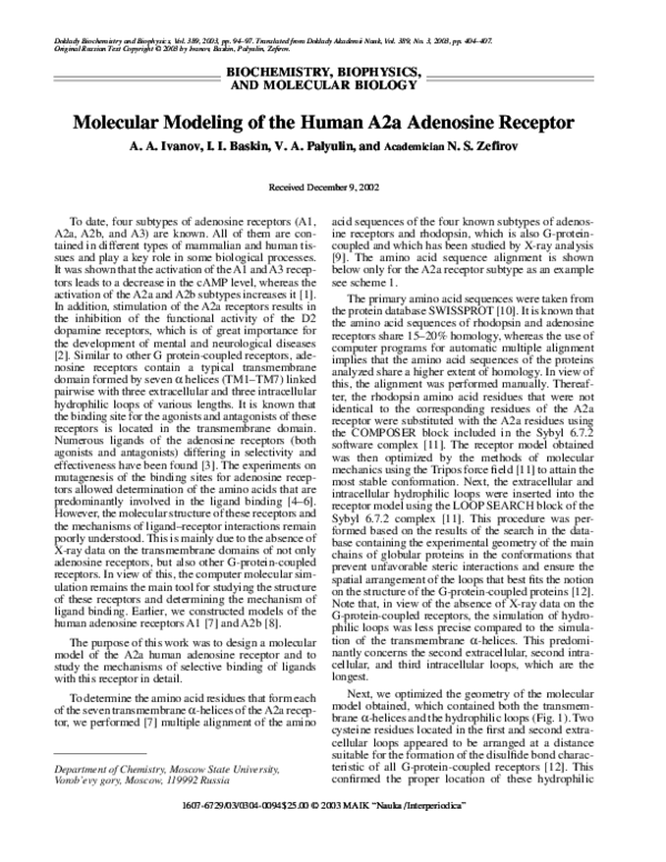 (PDF) Molecular modeling of the human A2a adenosine receptor