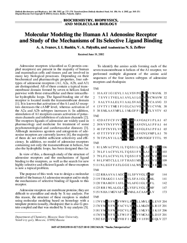 (PDF) Molecular modeling the human A1 adenosine receptor and study of ...