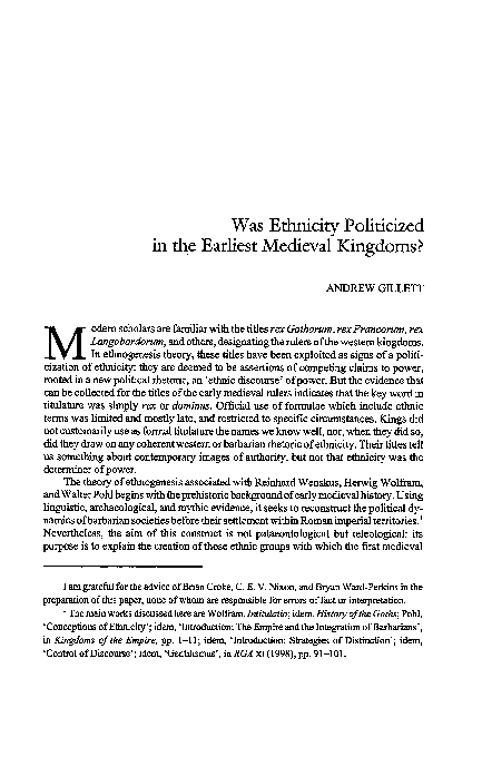 Was Ethnicity Politicized in the Earliest Medieval Kingdoms?