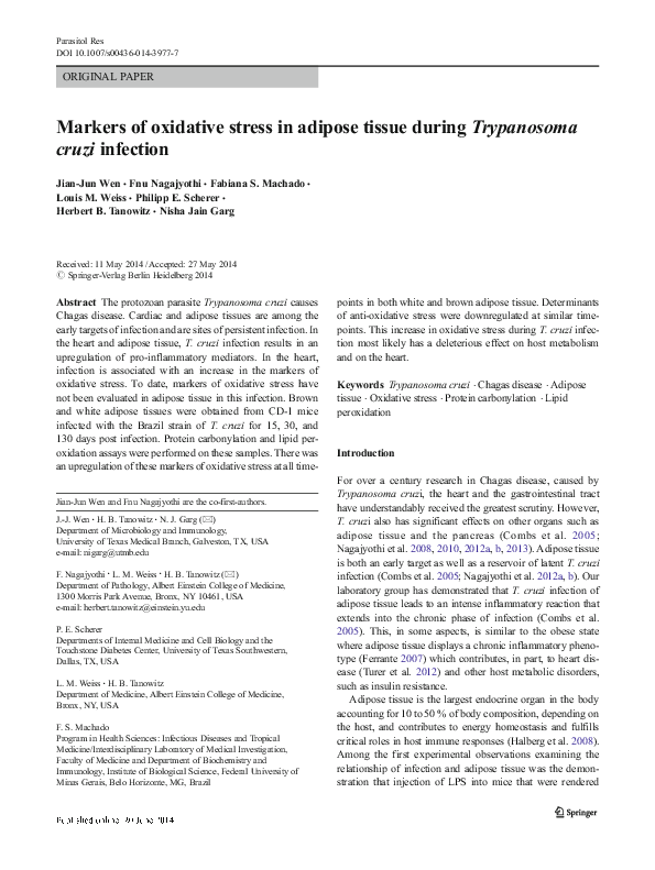(PDF) Markers of oxidative stress in adipose tissue during Trypanosoma ...