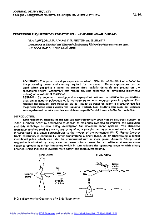 (PDF) PROCESSING REQUIREMENTS FOR SYNTHETIC APERTURE SONAR SYSTEMS
