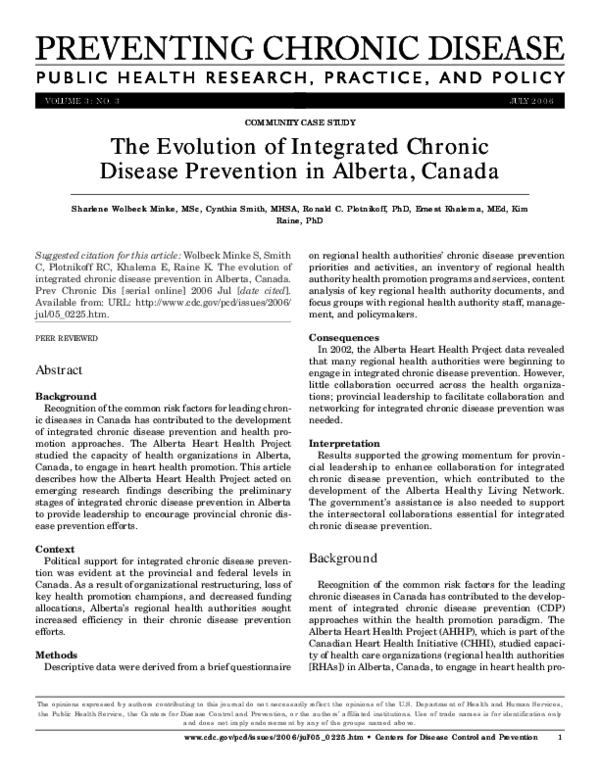 (PDF) The evolution of integrated chronic disease prevention in Alberta ...
