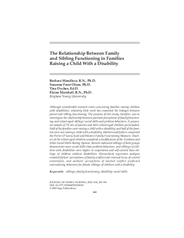 (PDF) The Relationship between Family and Sibling Functioning in ...