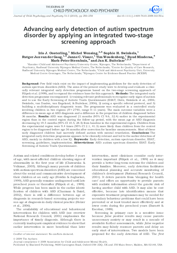 (PDF) Advancing early detection of autism spectrum disorder by applying ...