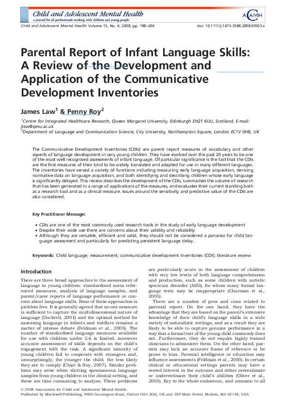 (PDF) Parental Report of Infant Language Skills: A Review of the ...