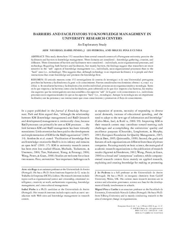 (PDF) Barriers and Facilitators to Knowledge Management in University ...