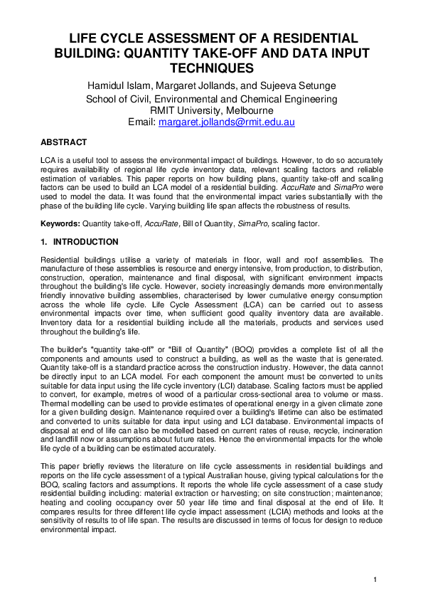 (PDF) Life Cycle Assessment of Residential Buildings: Sustainable ...