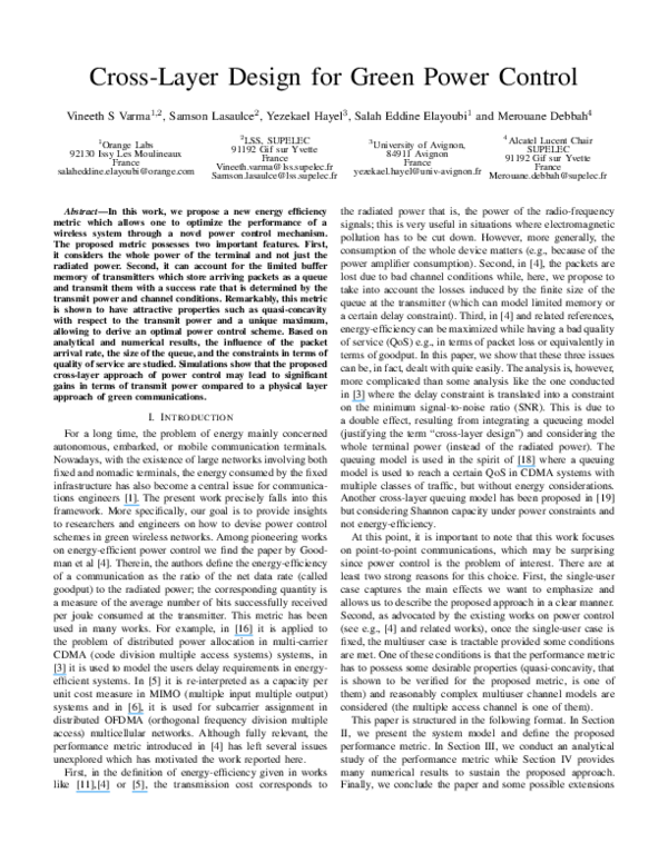(PDF) Cross-layer design for green power control