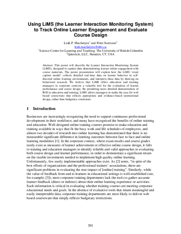 (PDF) Using LiMS (the Learner Interaction Monitoring System) to Track ...