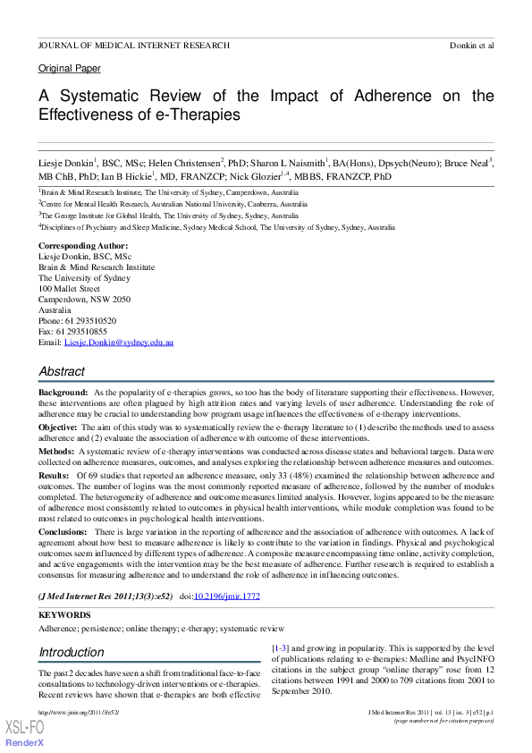 (PDF) A Systematic Review of the Impact of Adherence on the ...