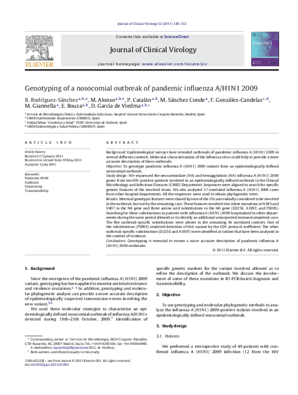 (PDF) Genotyping of a nosocomial outbreak of pandemic influenza A/H1N1 2009