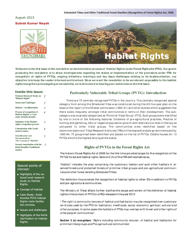 (PDF) 'Habitat Rights' under Forest Rights Act_Newsletter Subrat