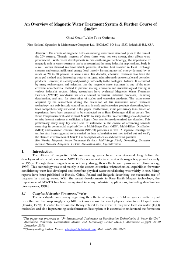 (PDF) An Overview of Water Treatment System & Further Course