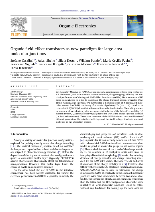 (PDF) Organic fieldeffect transistors as new paradigm for largearea molecular junctions