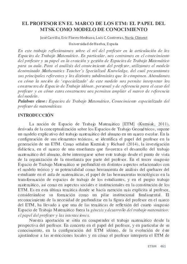 (PDF) EL PROFESOR EN EL MARCO DE LOS ETM: EL PAPEL DEL MTSK COMO MODELO ...