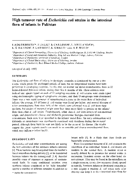 (PDF) High turnover rate of Escherichia coli strains in the intestinal ...