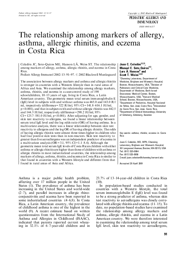 (PDF) The relationship among markers of allergy, asthma, allergic