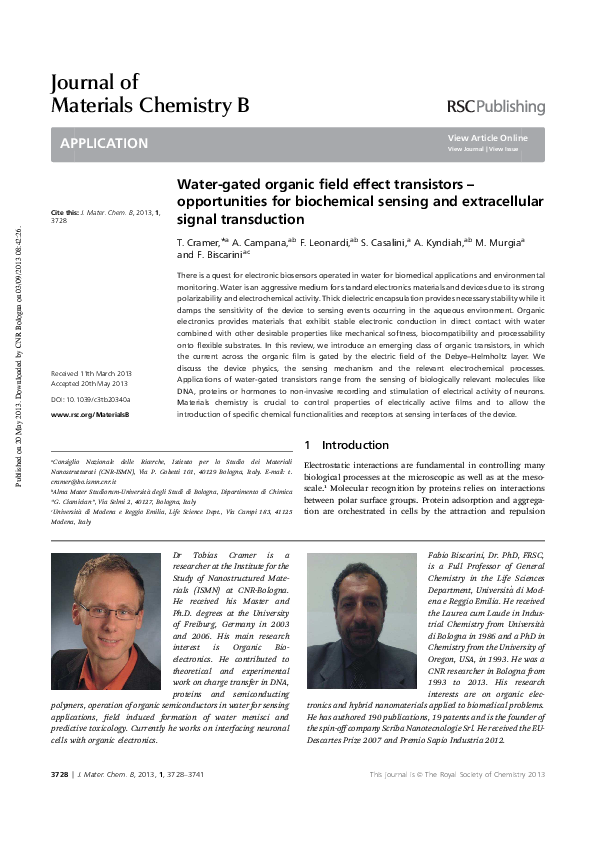 (PDF) Water-gated organic field effect transistors – opportunities for ...