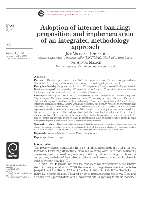 (PDF) Adoption of internet banking: proposition and implementation of ...
