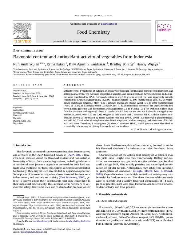 (PDF) Flavonoid content and antioxidant activity of vegetables from ...